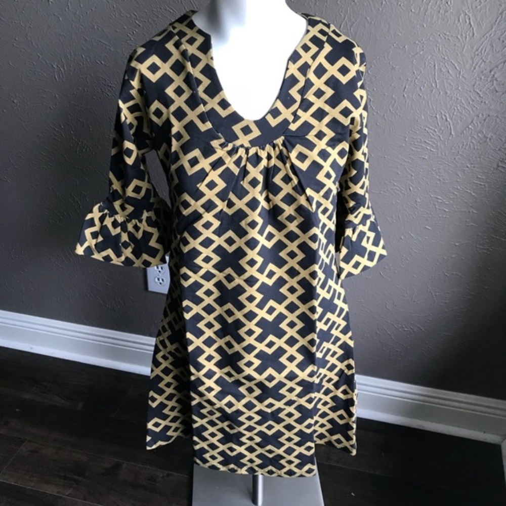 Brittany Mini Dress Gold Bell Sleeves